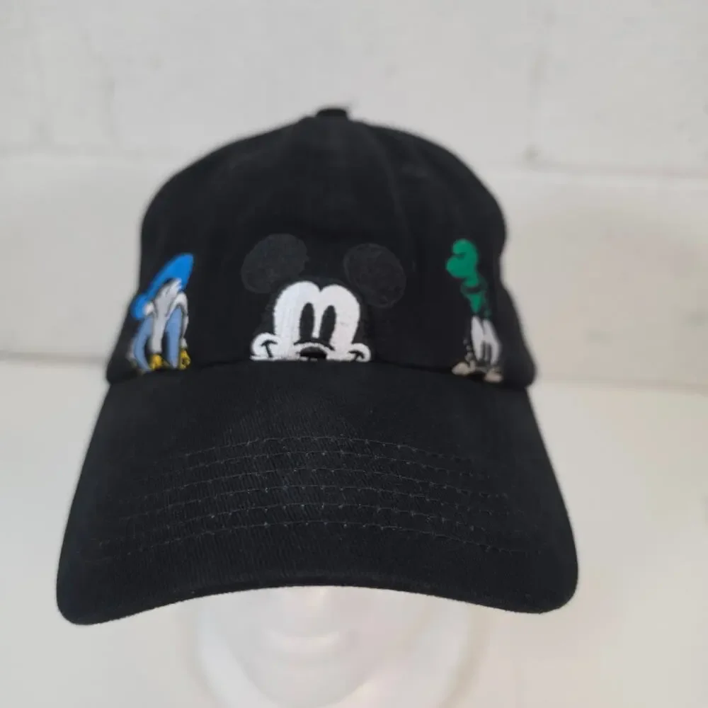 Disney Mickey & Friends Dad Hat Black Mickey Donald Goofy Adjustable Strap Cap